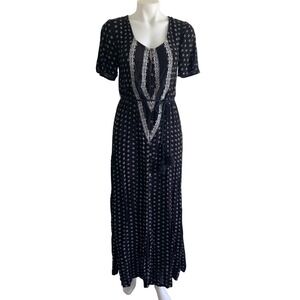 O'Neill Cynthia Vincent Womens XS Black Embroidered Boho Maxi Dress Button Front